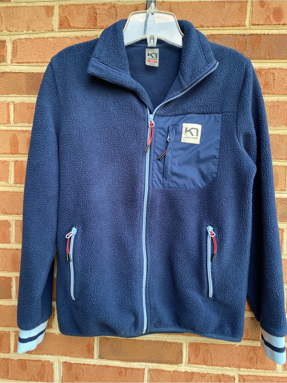 Kari Traa Rothe Navy Fleece Jacket with Light Blue Trim Sz S